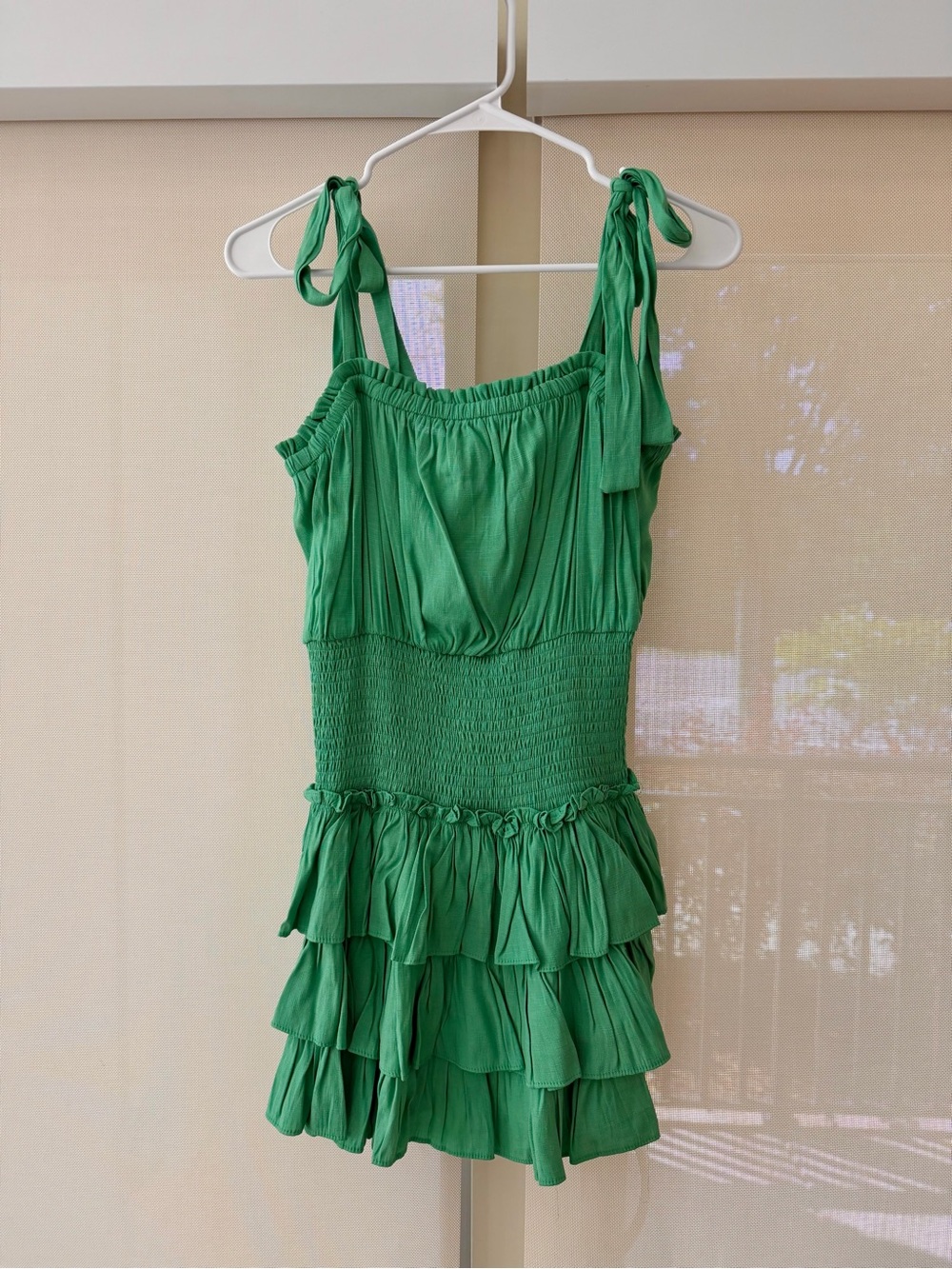 These Three Boutique Idem Ditto Green Tie Straps Tiered Ruffle Dress